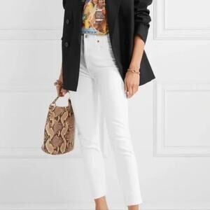Re/Done Originals White High Rise Ankle Crop Stretch Jeans w/ Raw Hem